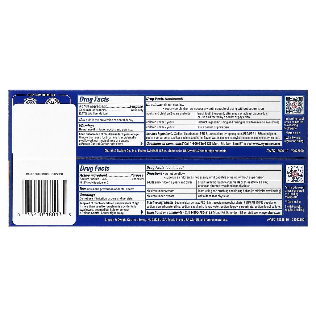 Arm & Hammer Advance White, зубная паста с фтором против кариеса, чистая мята, двойная упаковка, 6 унций (170 г) Каждый