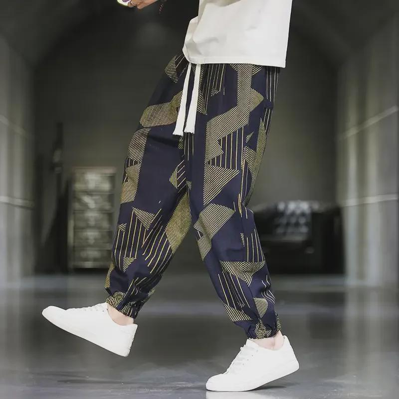 Men's Chinese Retro Tang Suit Ice Silk Wide-Leg Casual Trousers