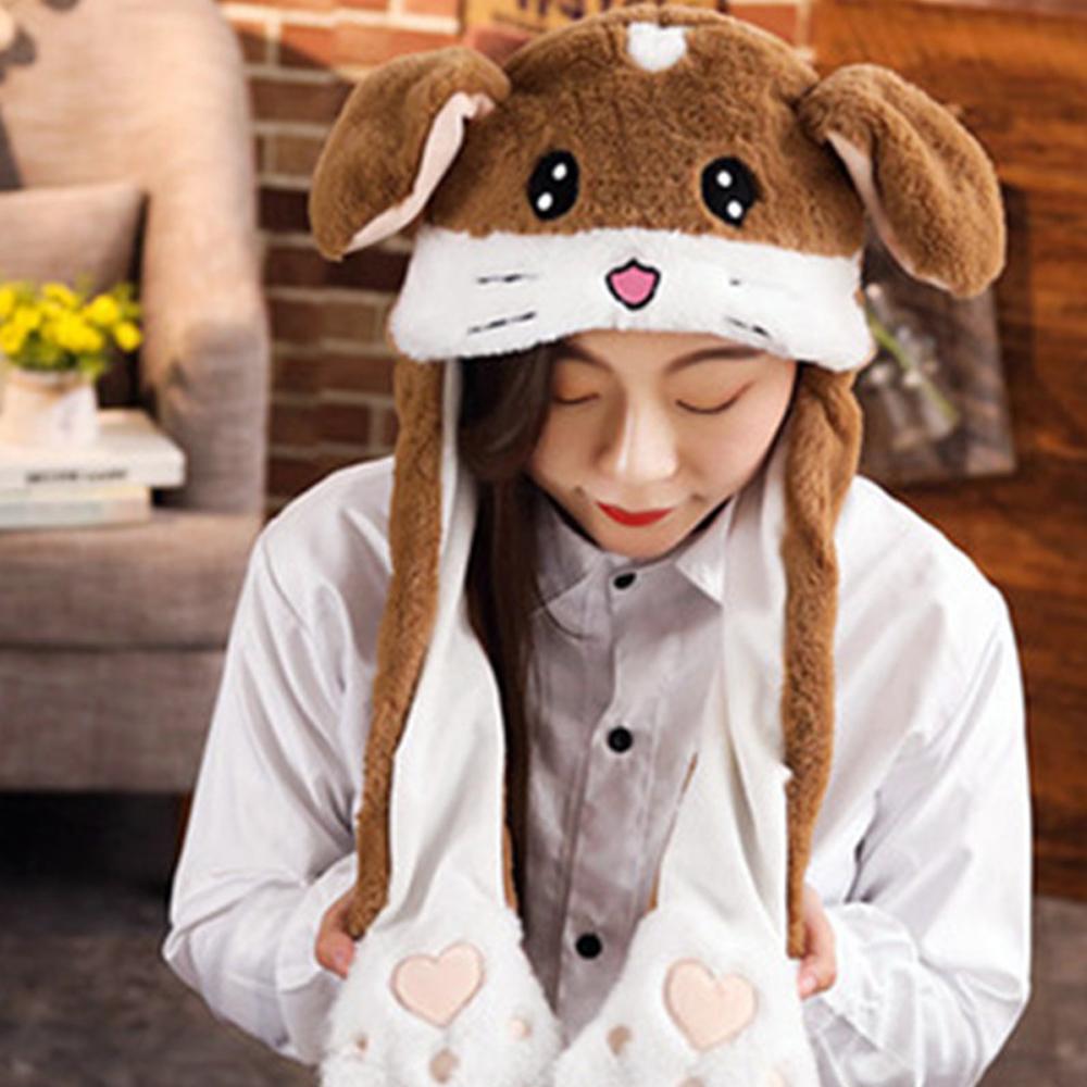 Winter Soft Warm Animals Ear Hat Rabbit Pinch Airbag Plush Funny Cap