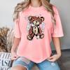 Cartoon Bear Cotton T-Shirt Short Sleeve Soft Tee Round Neck Women 2d Print Tops