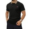 Casual men's golf polo shirt with a three-button collar and contrasting collar trim-made from soft fabric, perfect for work or social gatherings