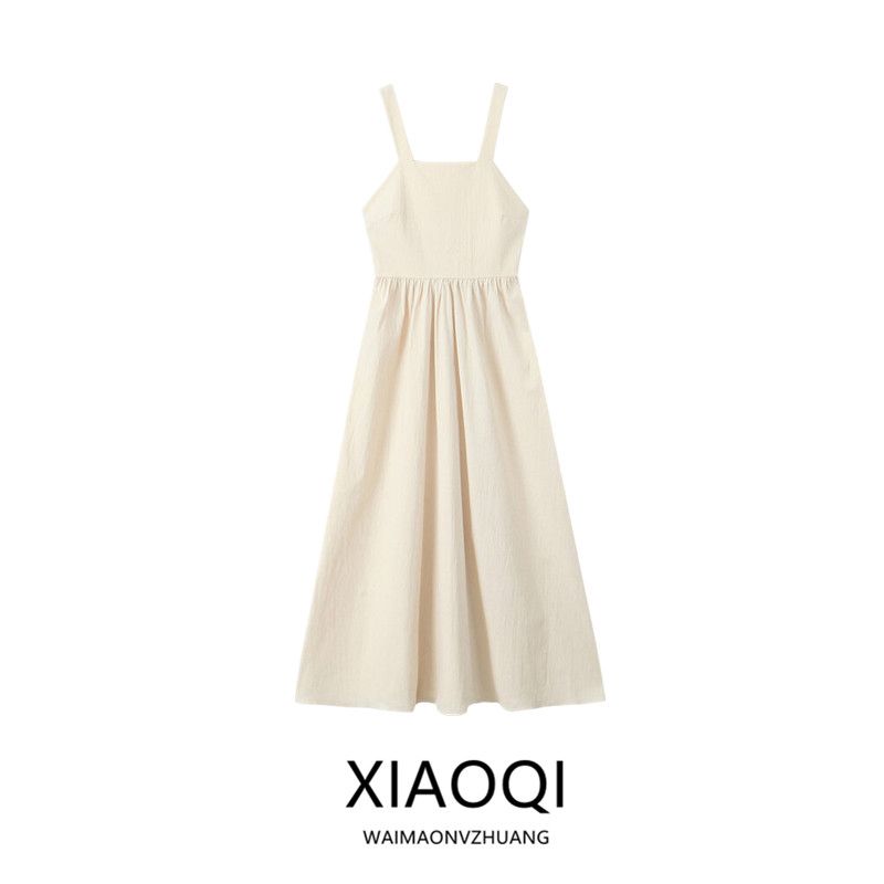 Fashion Style 2024 Summer New Women's Clothing Temperament Square Collar Sling Drape Dress Long Dress 7949653