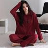 Женский пижамный комплект из модала с кардиганом и брюками с длинным рукавом - Осенний повседневный стиль