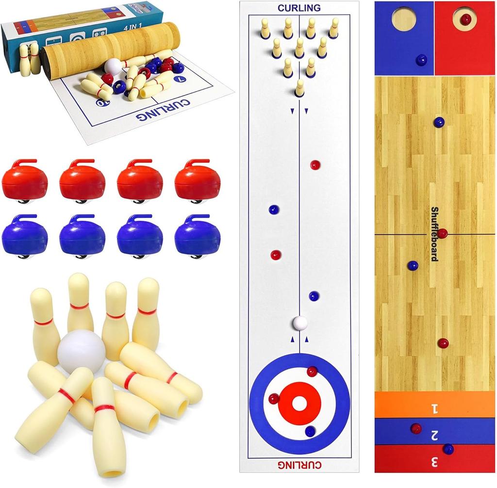 Tabletop Board Game Set, Shuffleboard Table Top Games, Shuffleboard Bowling Curling Cornhole Ga Ideal for Multiple Scenarios