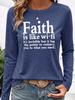 Women's Casual Long Sleeve Crew Neck Tee with Inspirational Faith Quote Print, Soft & Minimalist Top for Commute, Vacation, Outdoor