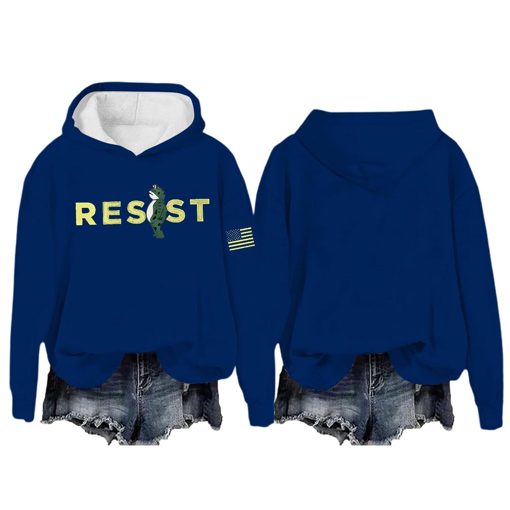 Women's Round Neck Long Sleeve Printed Pullover Hooded Sweatshirt