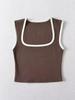 Woman Fashion Slim Solid Contrust Camis Casual Sleeveless Tanks Square Collar Crop Tops Clothing Streetwear Mujer 2024 Y2k