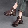Retro Thick Soled Hollow Breathable Sandals Genuine Leather Comfortable Versatile Women's Shoes