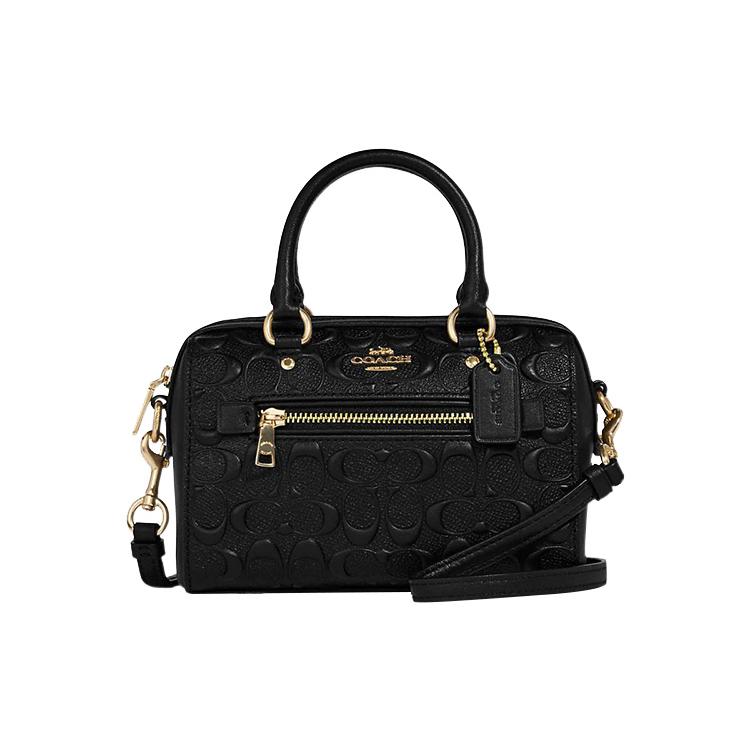 New COACH Rowan Iconic Smooth Calfskin Boston Bag, Handbag, Shoulder Bag, Crossbody Bag Mini Women's Black CC944-IMBLK