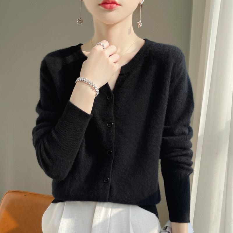 Женский кашемировый кардиган с V-образным вырезом 2024 года: Универсальный свитер с длинным рукавом на весну и осень