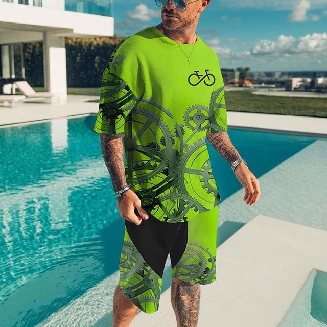 2023 летние модные свободные повседневные шорты с короткими рукавами и принтом ЭКГ, дышащие, быстросохнущие уличные простые спортивные мужские костюмы XS-6XL