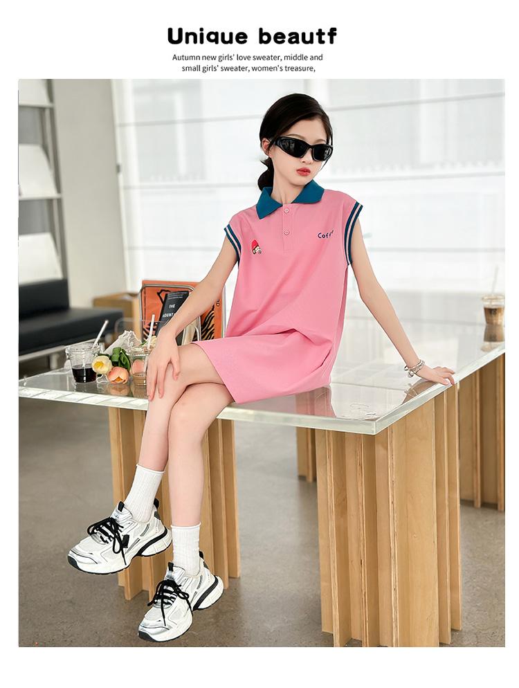 Girls' summer dress, new style, girls' summer dopamine outfit, girls' summer dress, POLO skirt, thin version