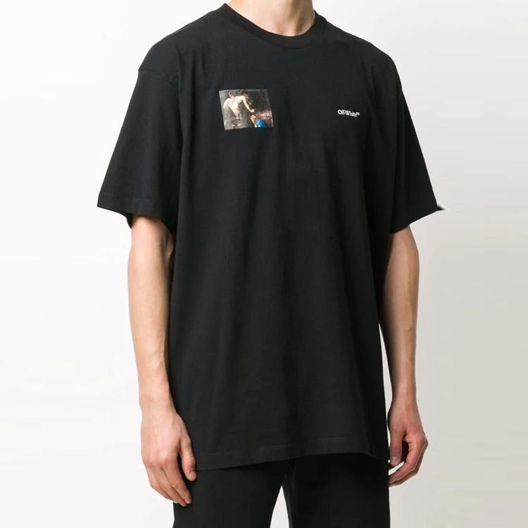 Off-White Футболка Caravaggio Angel S/S Over Tee, черная, мужская, уличная одежда OMAA038E20JER0061010