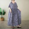 Короткий рукав Плюс размер Хлопок винтажный цветочный новый в платьях для женщин повседневное свободное макси длинное летнее платье