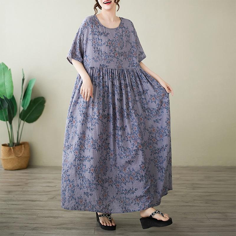 Короткий рукав Плюс размер Хлопок винтажный цветочный новый в платьях для женщин повседневное свободное макси длинное летнее платье