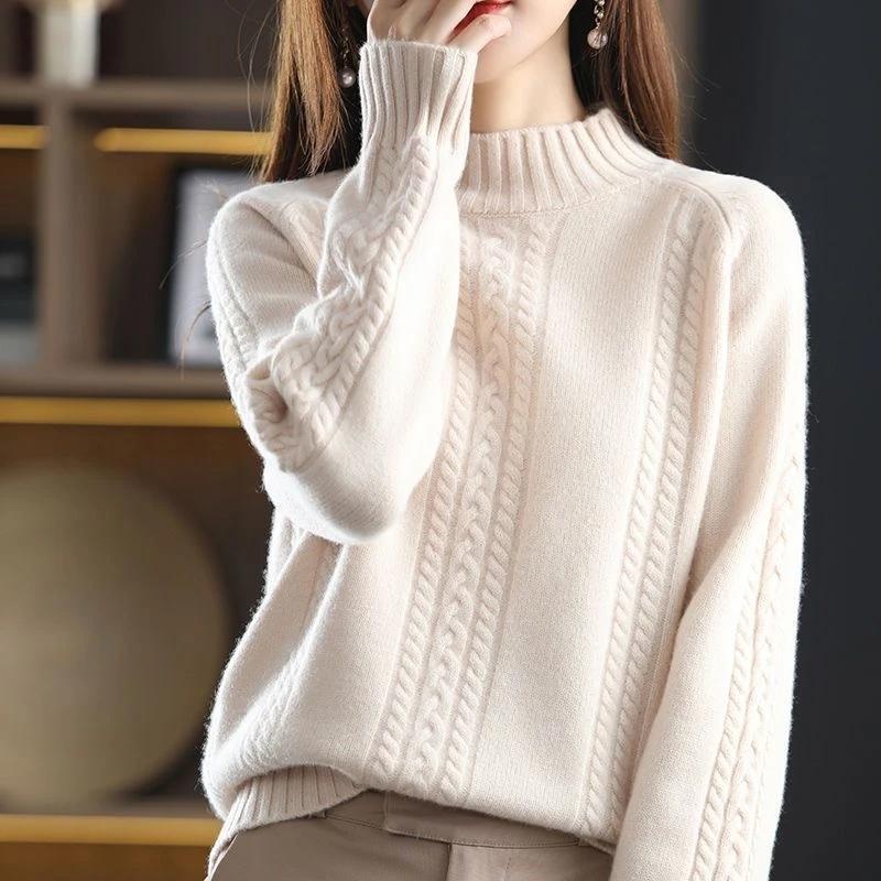 Autumn Winter Half Turtleneck Sweater Women's Pullover Outer Wear New Twist Top Bottoming Casual Thick
