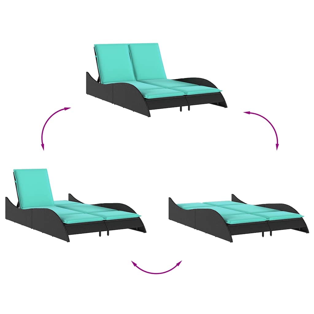 Black Sun Lounger with Cushions 114 x 205 x 73 cm Poly Rattan