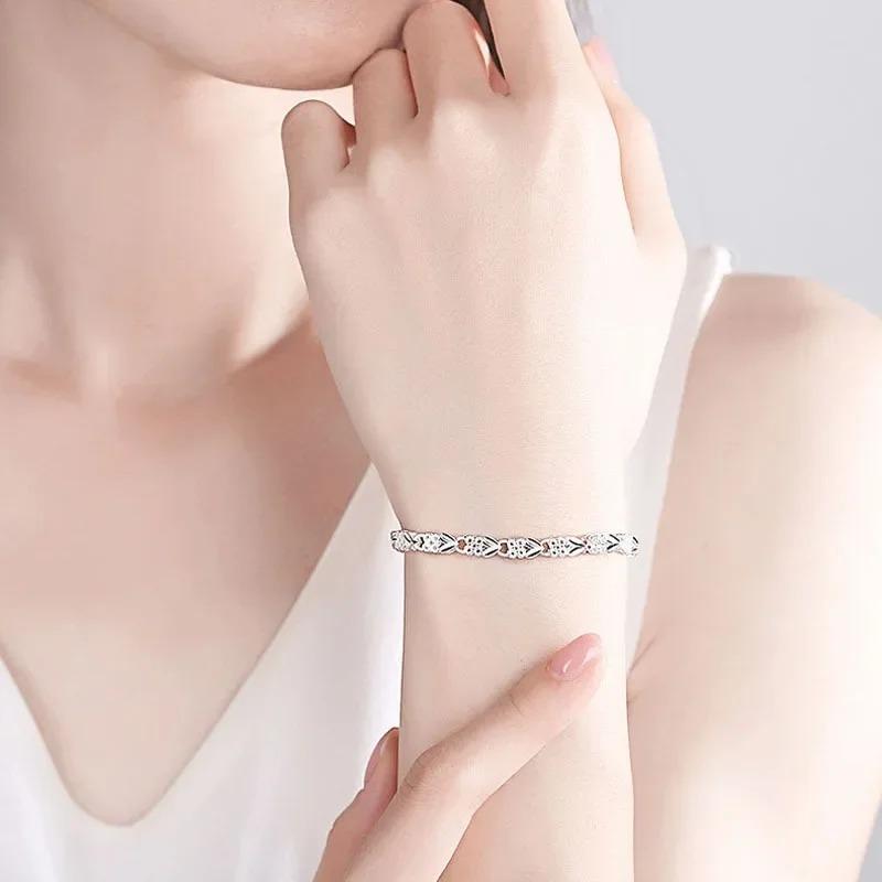 925 Silver Heart Bracelet for Women Elegant Adjustable Romantic Jewelry Gift Set for Party Wedding Anniversary