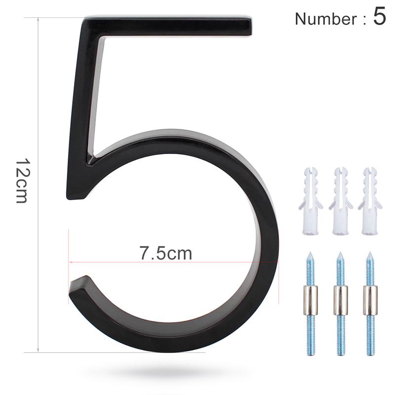 125 мм плавающий номер дома, современные буквы алфавита двери, дома на открытом воздухе 5 дюймов. Черные 3D цифры адрес дверные номерные таблички для стены