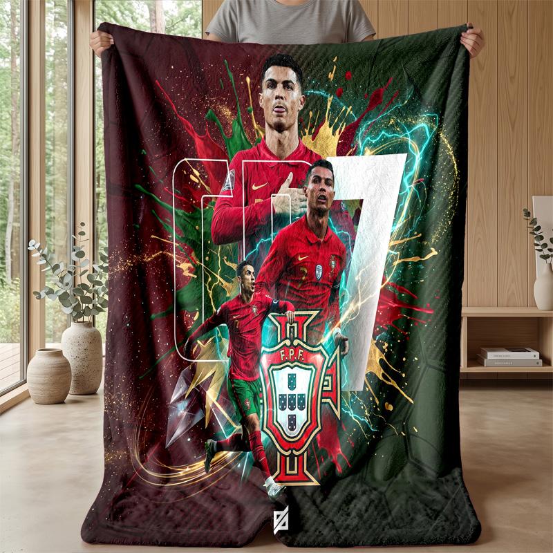 Portugal Football Printed Flannel Blanket Skin Friendly Warm Decorative Throw for Indoor Couch Bed Daily Use