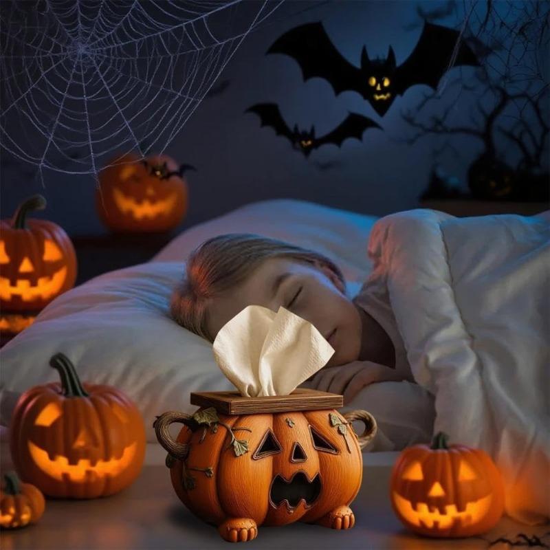 Halloween Pumpkin Tissue Box Holder, Spooky Pumpkins Tissue Box Cover Decor for Bathroom Kitchen Office, Pumpkin Sign Toilet Paper Holder,