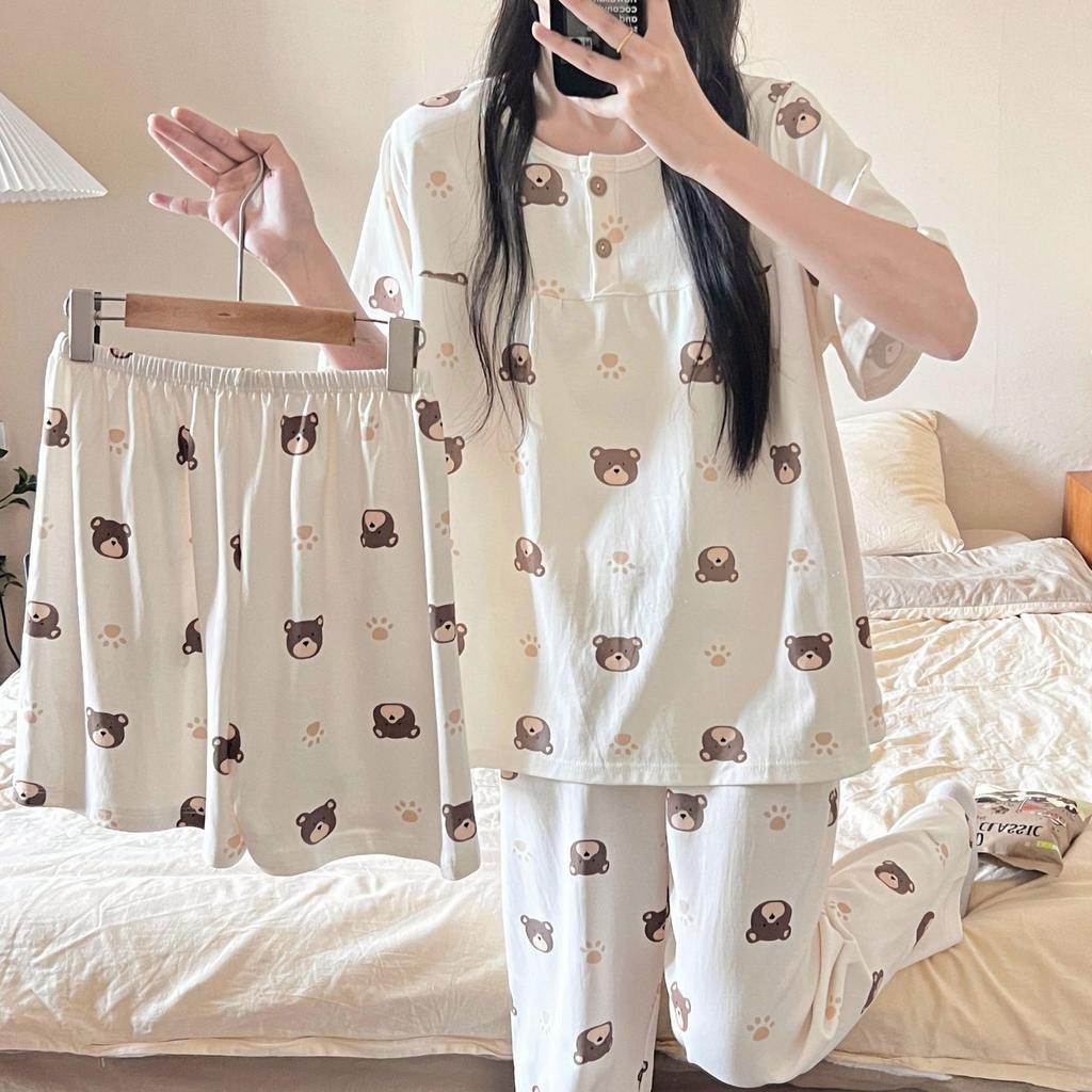 Three-Piece Pajamas Homewear Female Summer Cartoon Sweet Homewear Can Be Worn Outside the Suit Leisure Pajamas Homewear