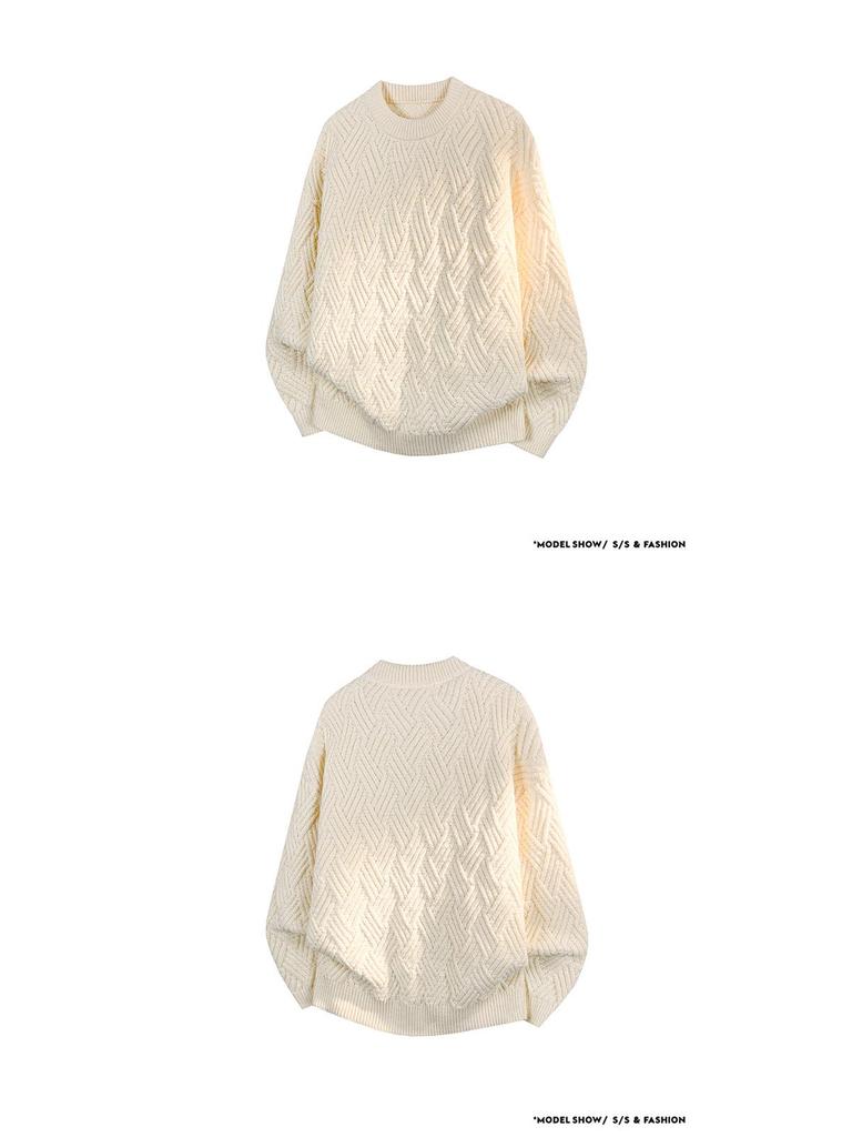 2025 Autumn/Winter Men's Round Neck Trendy Cable Knit Sweater Jacket