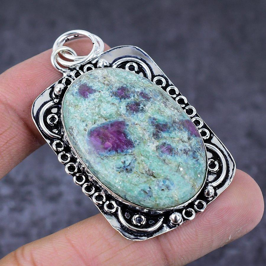 Ruby Fuchsite Gemstone Handmade 925 Sterling Silver Jewelry Pendant 2.36" y8E31