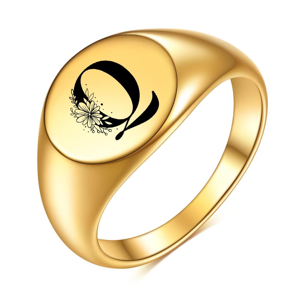 Женщины Мужчины Цветок AZ Буква Золотого Цвета Кольцо На Палец Инициалы Имя Алфавит Женские Партии Массивные Кольца Ювелирные Изделия Из Нержавеющей Стали