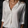 Spring Autumn Women Solid Color Button Up Chiffon Blouse Casual Long Sleeve Plus Size Tops