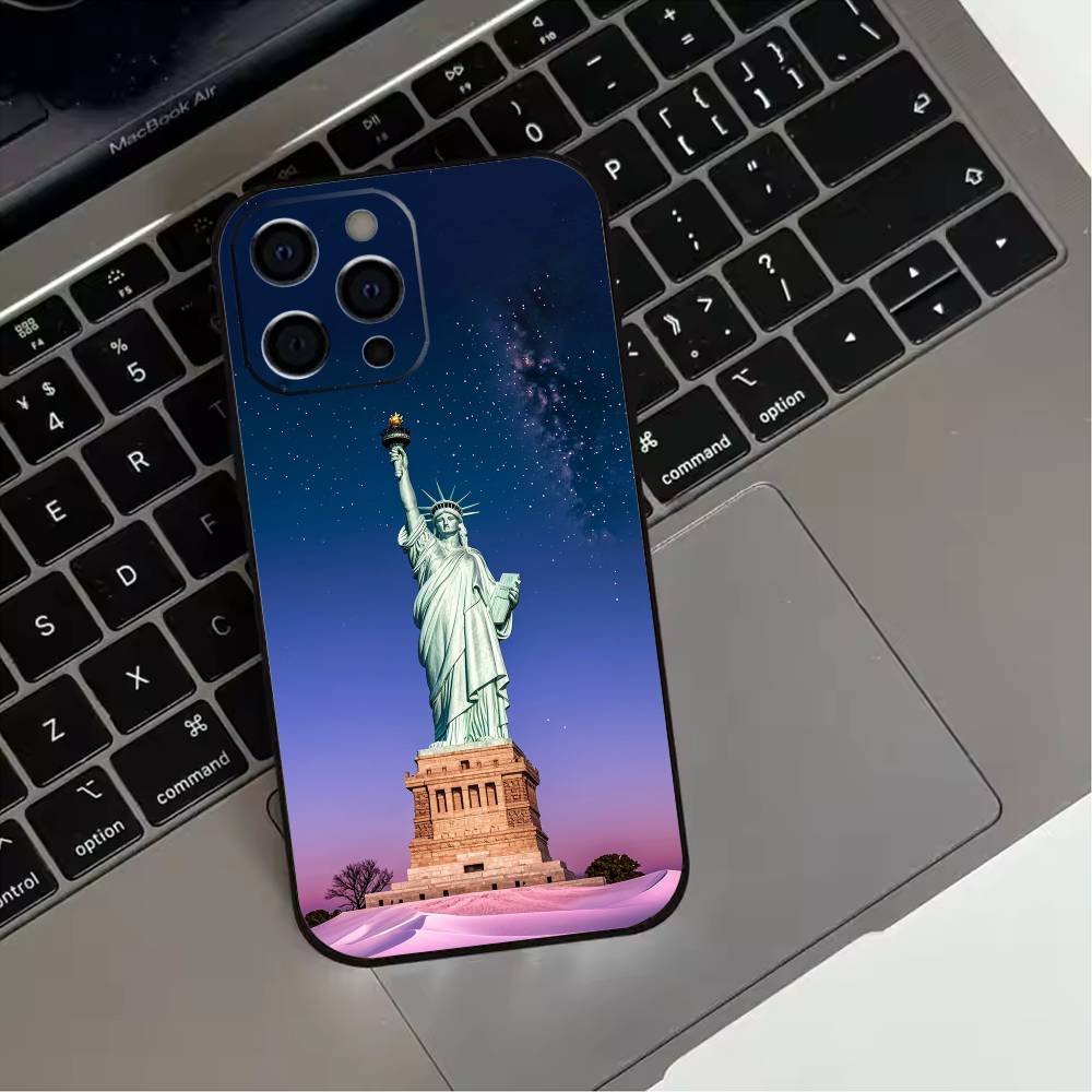 Америка США Флаг Статуя Свободы Чехол для телефона Для iPhone 17,16,15,14,13,12,11 Plus,Pro Max,XS,Мягкий силиконовый Черный чехол