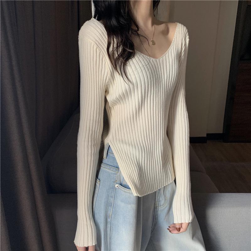 Women's V-Neck Slim-Fit Knit Sweater - Autumn 2022 Split Design