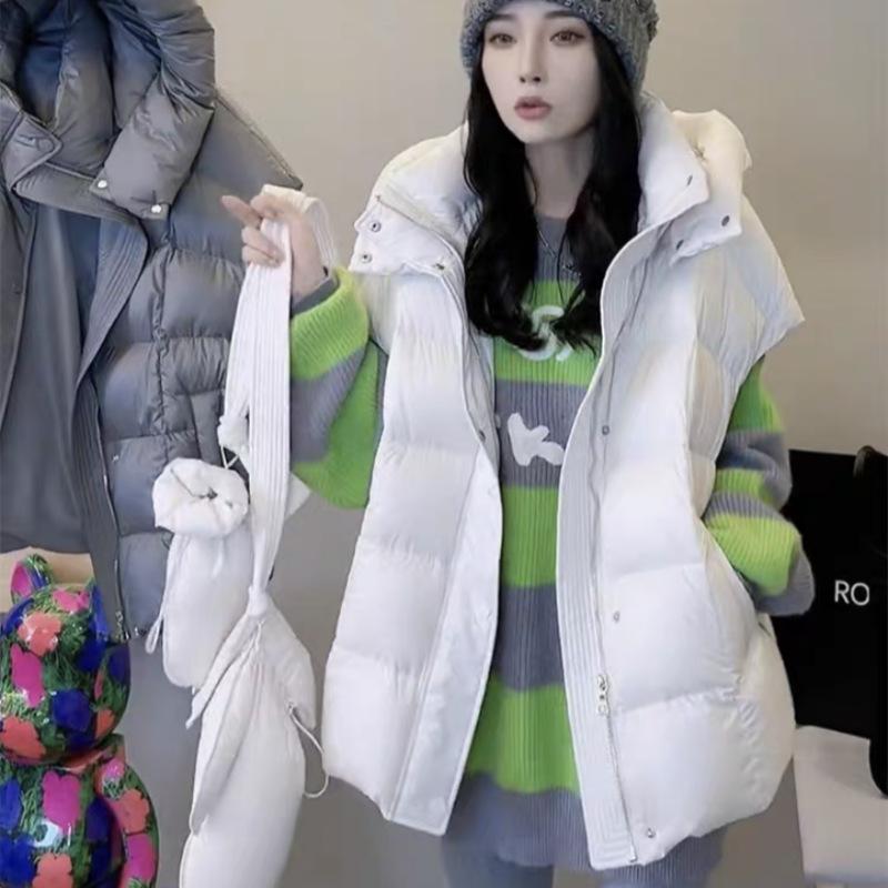 Жилет пуховый верхняя одежда женская осень и зима 2024 новый белый утиный пуховый жилет с воротником-стойкой жилет темперамент универсальный жилет