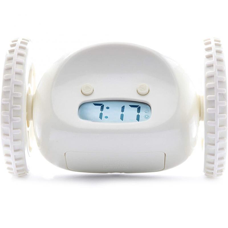 Heavy Sleeper Robot Clockie Alarm Clock on Wheels Extra Moving Jump for Bedroom