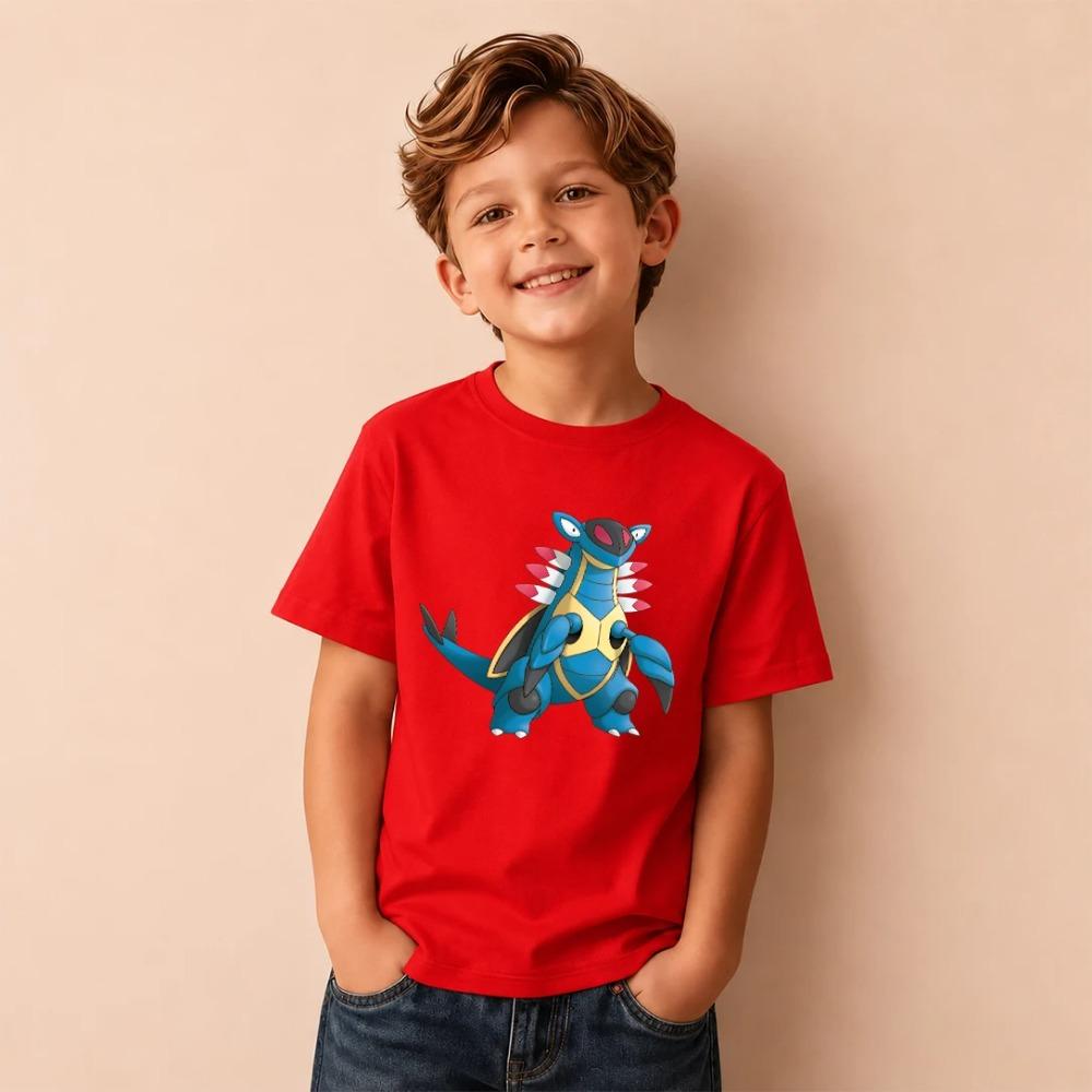 Kids Pokemon Armaldo Print Short Sleeve T-Shirt Boys Cartoon Graphic Casual Tee Children Birthday Gift