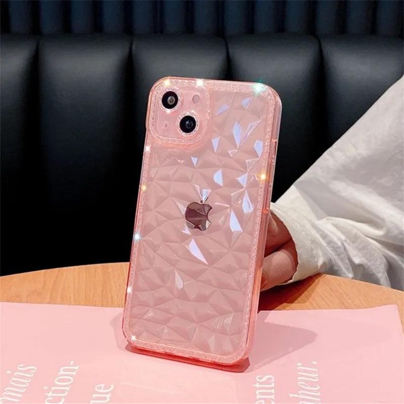 Чехол для телефона с кристаллическим блеском и ромбовидным узором для iPhone 13 12 11 14 Pro Max X XR XS Max Plus, прозрачный противоударный мягкий чехол из ТПУ