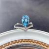 Sea Blue Topaz Open Ring for Women | Trendy Teardrop Design