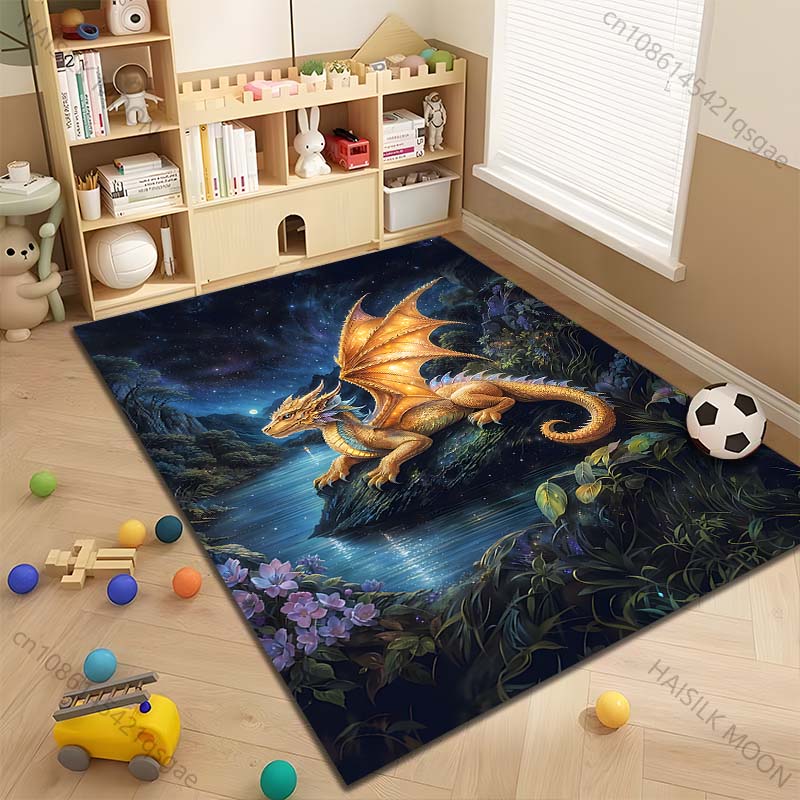 Multiple sizes Golden dragon by riverside Print Carpet Rug for Living Room Bedroom Sofa Doormat Home Decor Non-slip Floor Mat