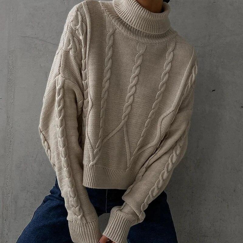 Повседневный свитер с высоким воротником, женский однотонный свободный пуловер с длинными рукавами, топ на осень-зиму, плотный теплый трикотаж, женская уличная одежда, новинка