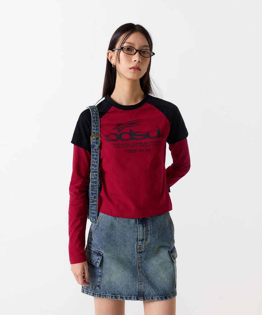 ODDSTUDIO Odsd Raglan Track Semi-Crop T-Shirt - Red / Black