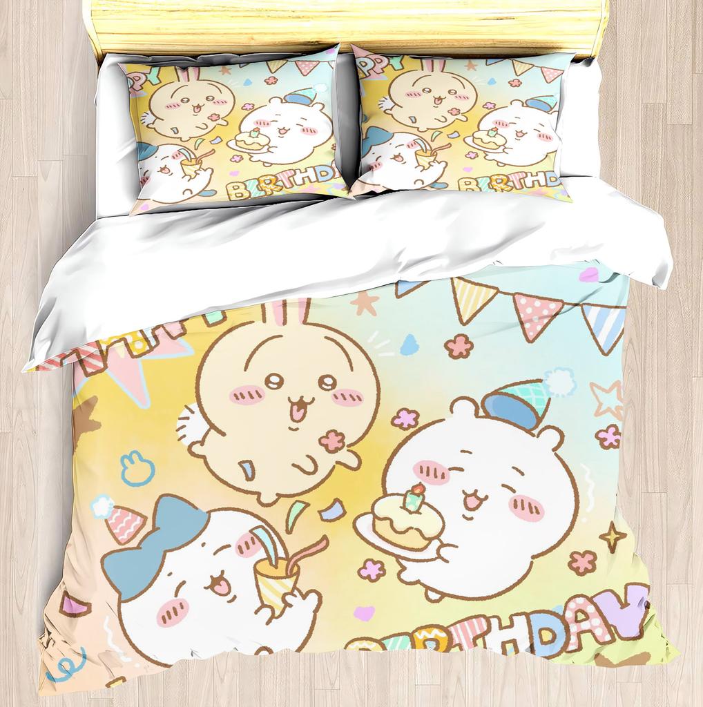 Набор постельного белья CHIIKAWA Пододеяльник Miniso - Современный принт для дома Детская комната Совместный бренд Периферийный набор для матраса и кровати 3 предмета