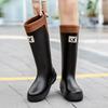 High Tube Rain Shoes Women's New Fashion Rain Boots Outdoor Waterproof Shoes Rubber Shoes Fleece Thickened Long Tube Water Boots Women's Fashion
