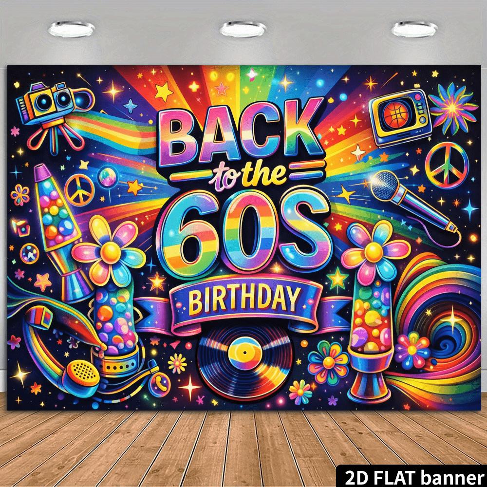 2D Peace Symbol 60s Birthday Background Cloth Neon Lava Lamp Vinyl Record Player Microphone Peace Symbol TV Decoration
