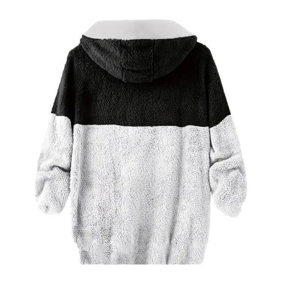 Men Hooded Fleece Jacket Adjustable Drawstring Long Sleeve Zipper Closure Coat Autumn Winter Warm Outerwear