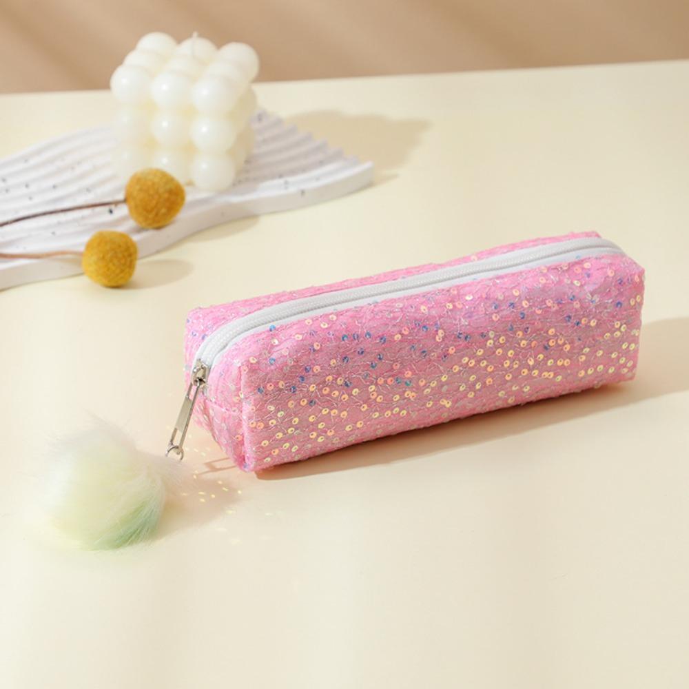 Large Capacity Sparkle Pen Bag Glitter Cosmetic Organizer Portable Pencil Storage Case Universal