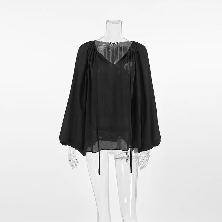 Женская одежда Design Sense Loose V Neck шнуровка рубашка осень зима новая женская сексуальная шифоновая однотонная рубашка темперамент