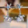 A Pair of New Fashionable Animal Series Sparkling Water Drop White Zircon Turtle Sea Star Earrings