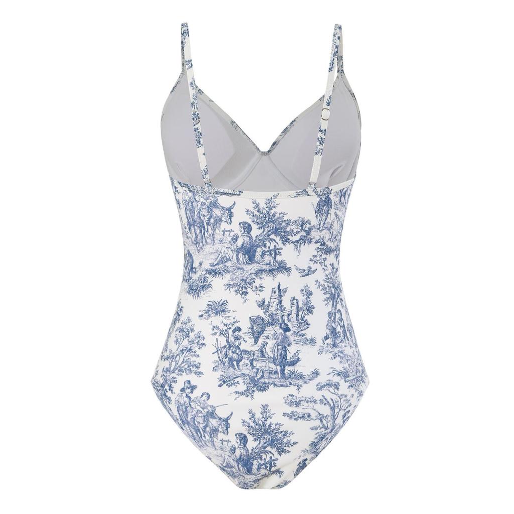 2024 Women's Retro Bandage One-Piece Swimsuit & Long Cover-Up Set – Slimming, Sun-Protective.