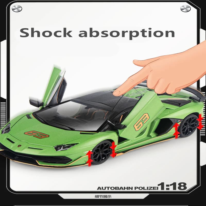 1/18 Aventador SVJ 63 Модель гоночного автомобиля из литого металла Коллекция игрушек Звук и свет Съемная отсоединяемая имитация Детский подарок