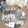 Cute Cat Round Carpet Cartoon Animal Cats Area Rug for Office Living Room Bedroom Decoration Non-slip Children's Crawl Floor Mat